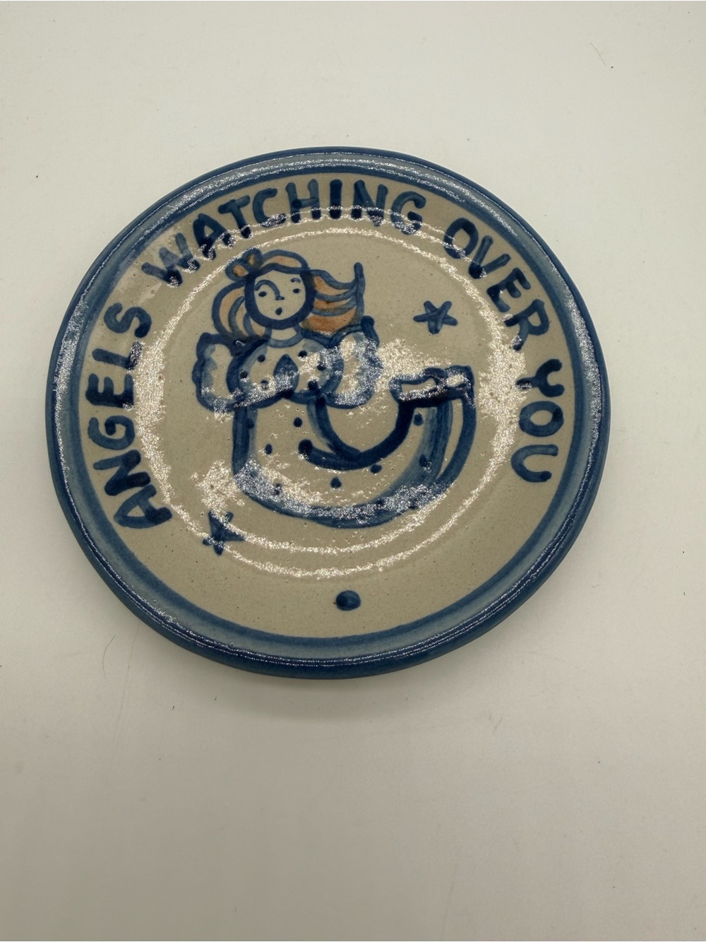 VTG M.A. Hadley Pottery 4" Angel Trinket Dish Coaster Watching Over You Plate